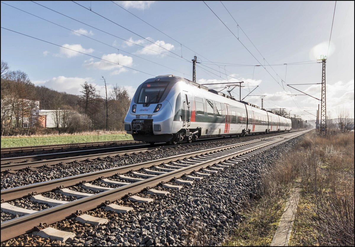 9442 809 ist als RB 20 am 23.02.2022 in Richtung Eisenach unterwegs,gesehen bei Wutha-Farnroda.
