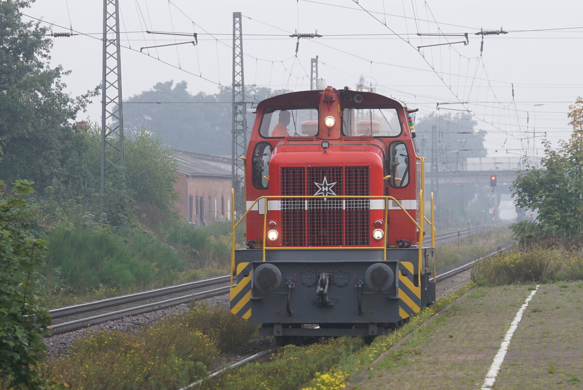 98 80 3607 115-3 der VLO (Verkehrsgesellschaft Landkreis Osnabrück)am 17. September 2021 beim Rangierdienst im Bahnhof Bohmte, Gleis 2.