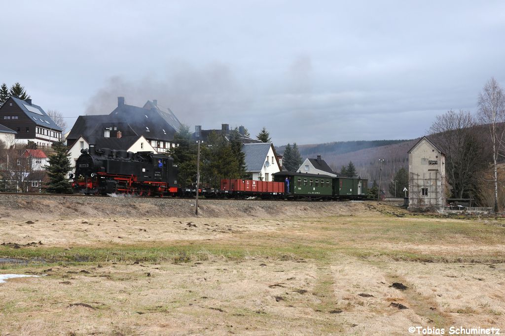 99 1773 mit Arbeitszug Az84021 am 14.04.2013 bei Hammerunterwiesenthal