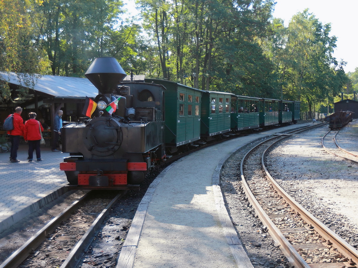 99 3317-7 steht am 03. Oktober 2015 mit einem Personenzug zur Abfahrt  bereit im Bahnhof Bad Muskau nach Bahnhof  Kromlau.