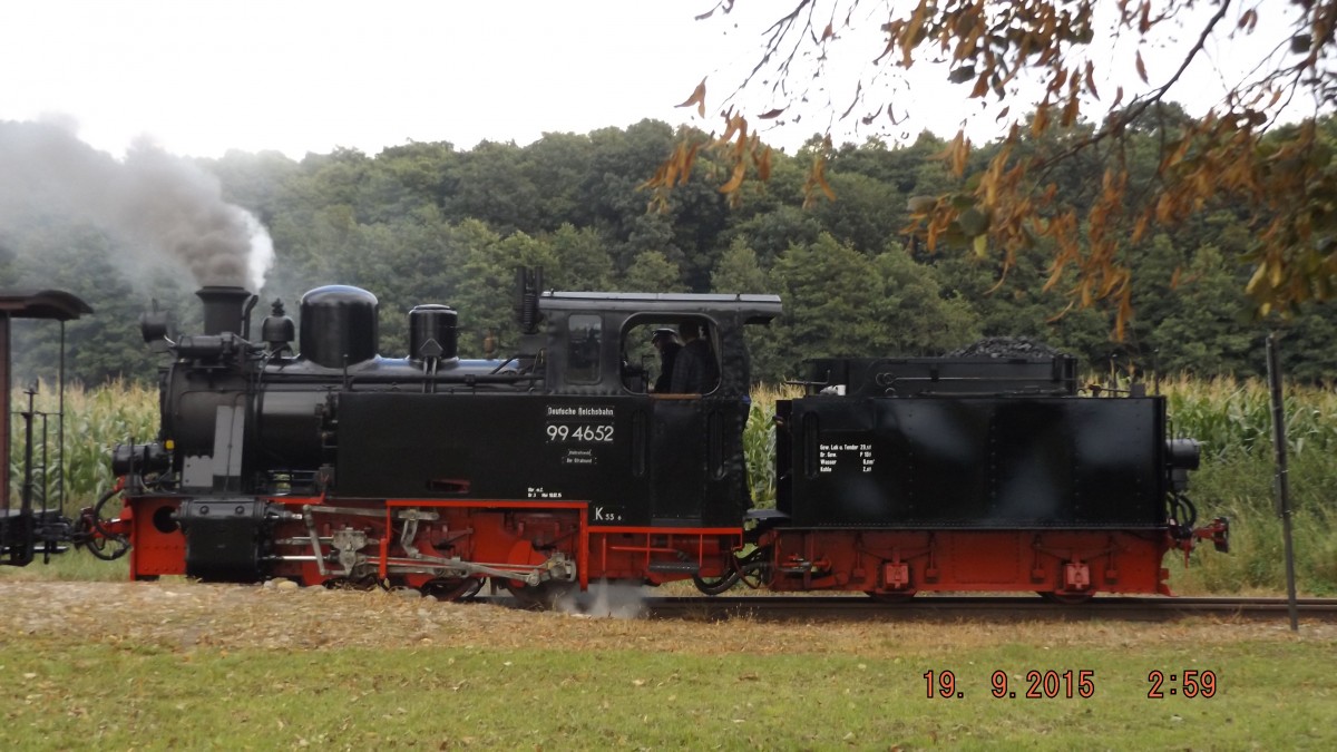 99 4652 in Klenzenhof auf Rückfahrt nach Lindenberg am 19.9.2015