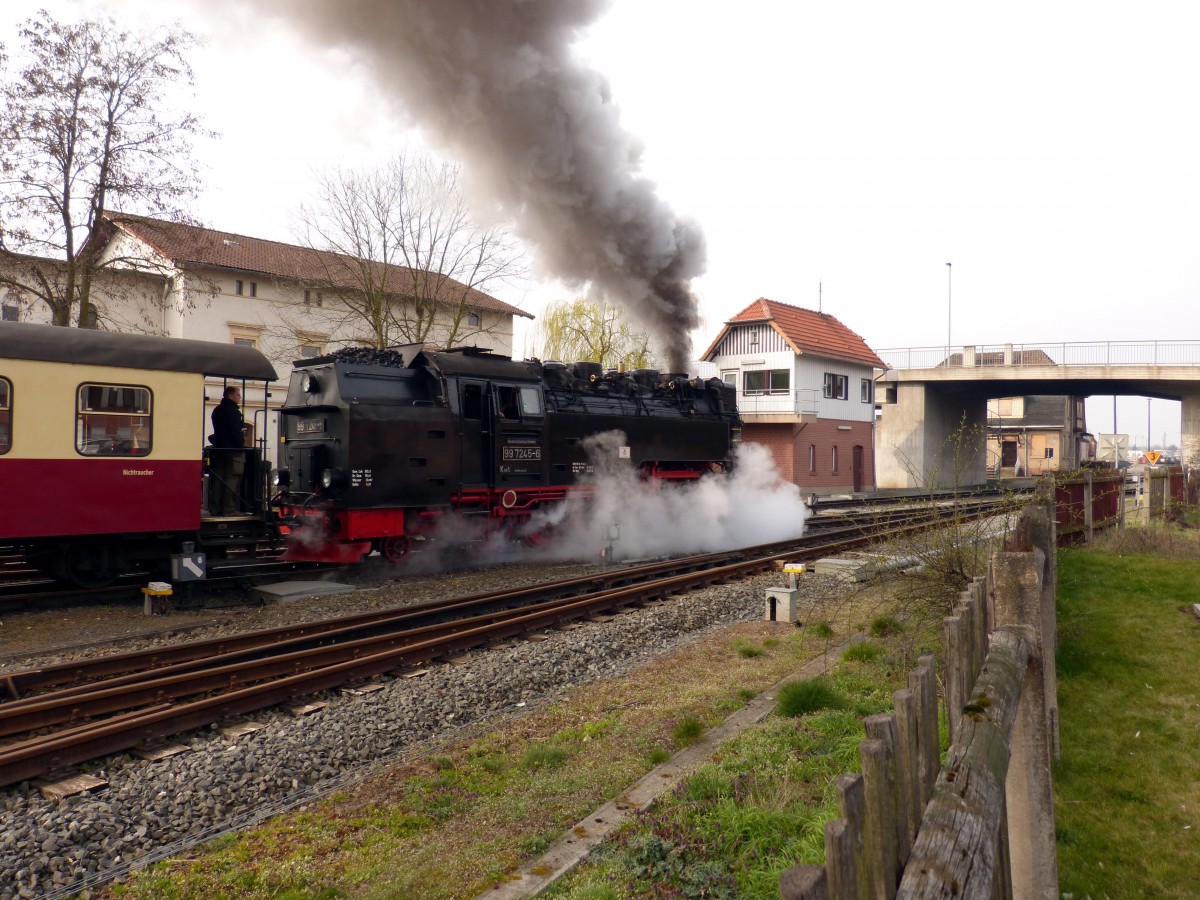 99 7245-6 verlässt am 28.03.2014 den Bahnhof Nordhausen Nord.