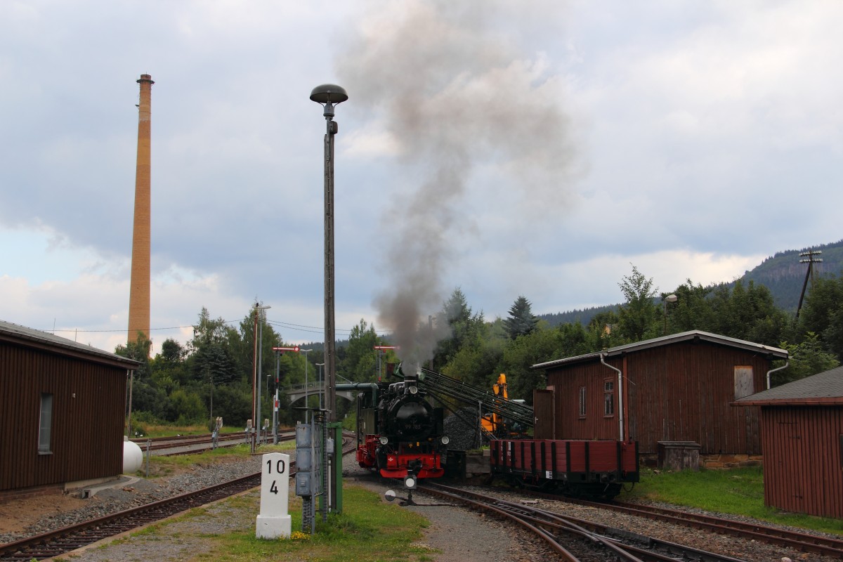99 785 Fichtelbergbahn in Cranzahl am 12.08.2012.