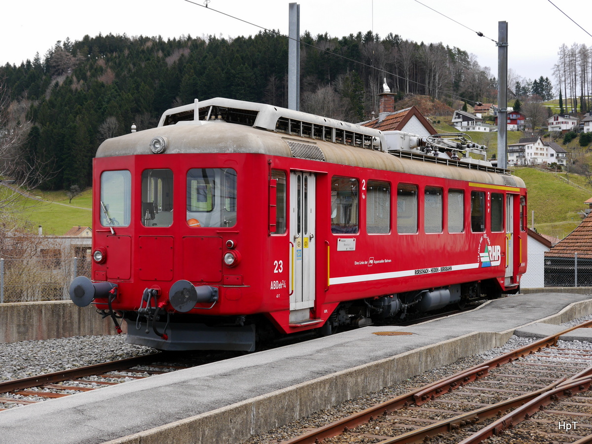 AB / RHB - Zahnradtriebwagen ABDeh 2/4 23 abgestellt im Bahnhof von Heiden am 09.03.2018