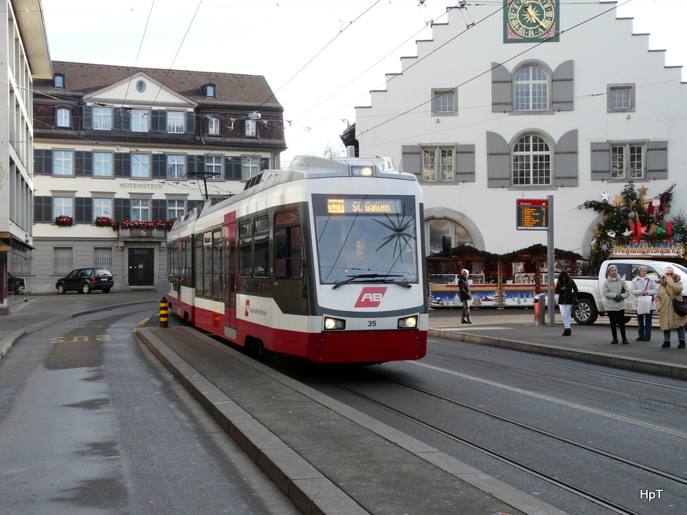 AB / TB - Be 4/8  35 unterwegs in der Stadt St. Gallen am 22.12.2013