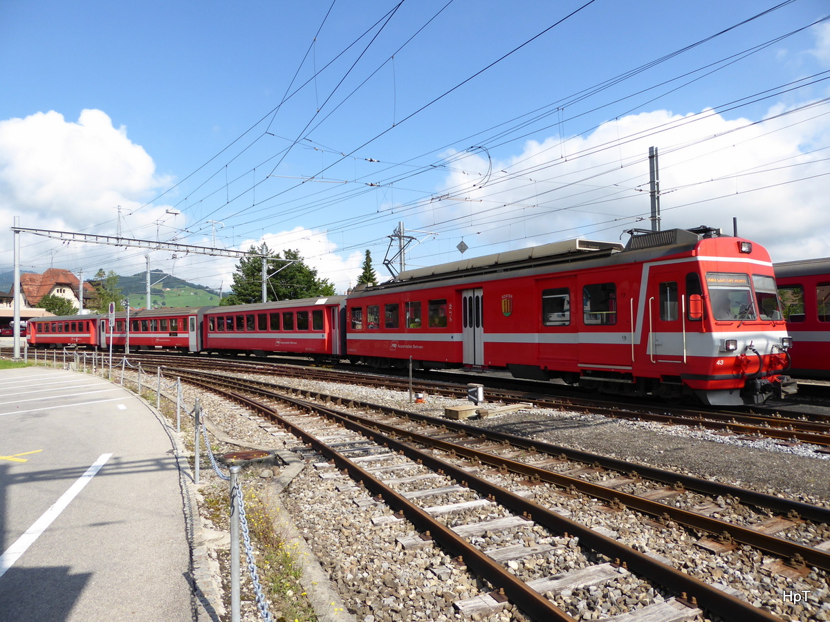 AB - Triebwagen DBe 4/4  43 in Appenzell vor dem Regio nach Wasserauen am 24.07.2016