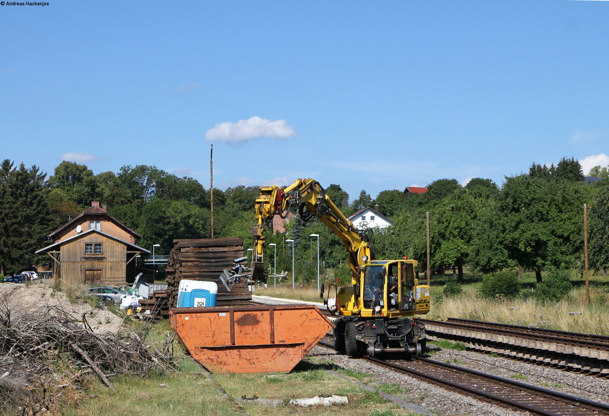 Abbau der Drahtzugleitungshalter im Bahnhof Döggingen 30.7.18