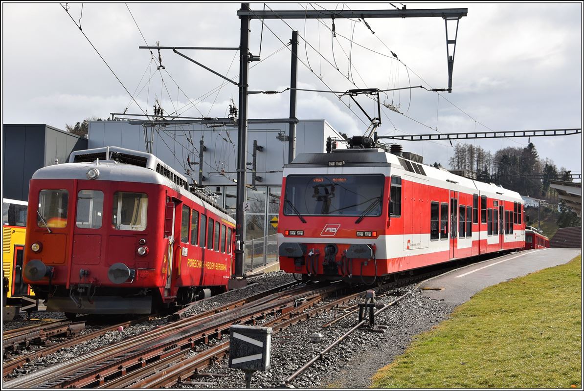 ABDeh 2/4 24, BDeh 3/6 25 und ABDeh 2/4 23 in Heiden. (12.03.2018)