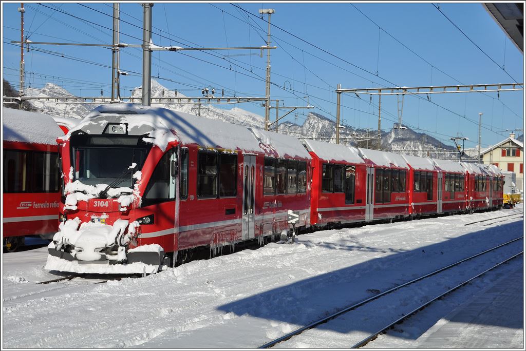 ABe 4/16 3104 friert in Landquart. (18.01.2016)
