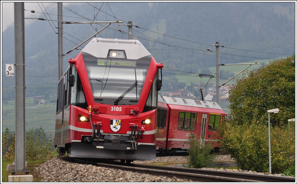 ABe 4/16 3105 als S1 1519 nach Rhäzüns bei Landquart. (25.09.2014)