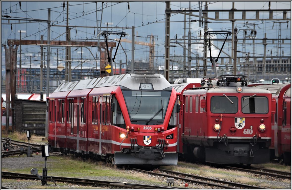 ABe 8/12 3505  Giovanni Segantini  und Ge 4/4 I 610  Viamala  in Landquart. (12.11.2019)