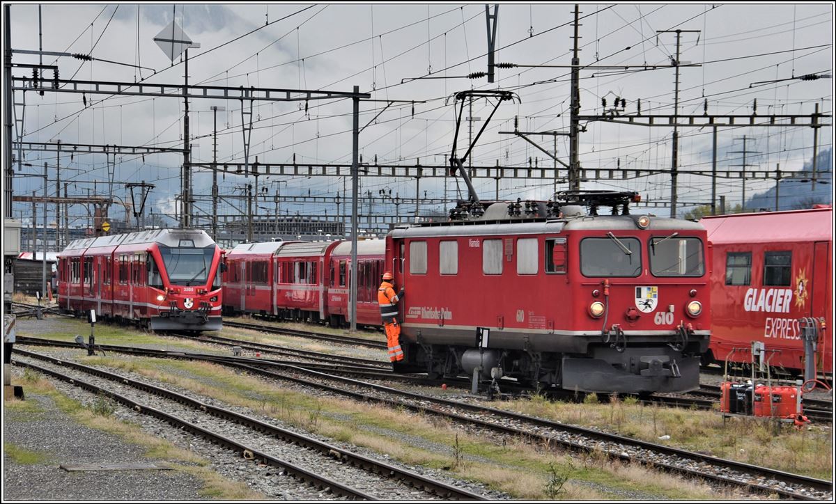 ABe 8/12 3505  Giovanni Segantini  und Ge 4/4 I 610  Viamala  in Landquart. (12.11.2019)
