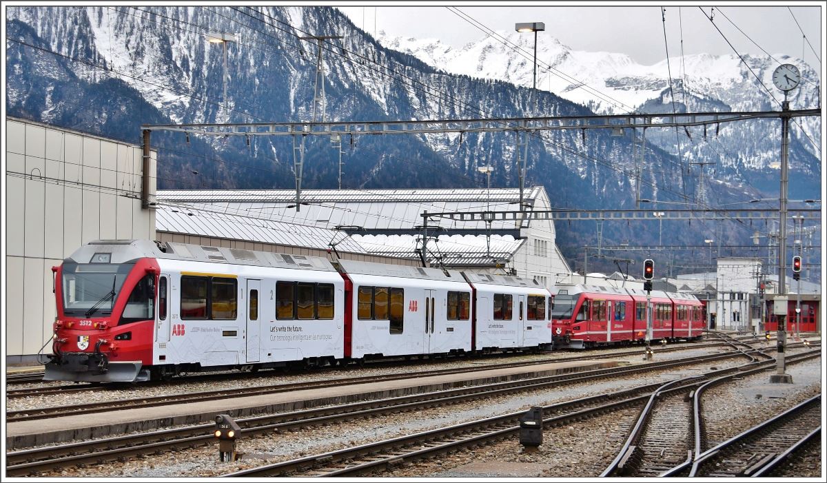 ABe 8/12 3512 und 3501 in Landquart. (05.03.2017)