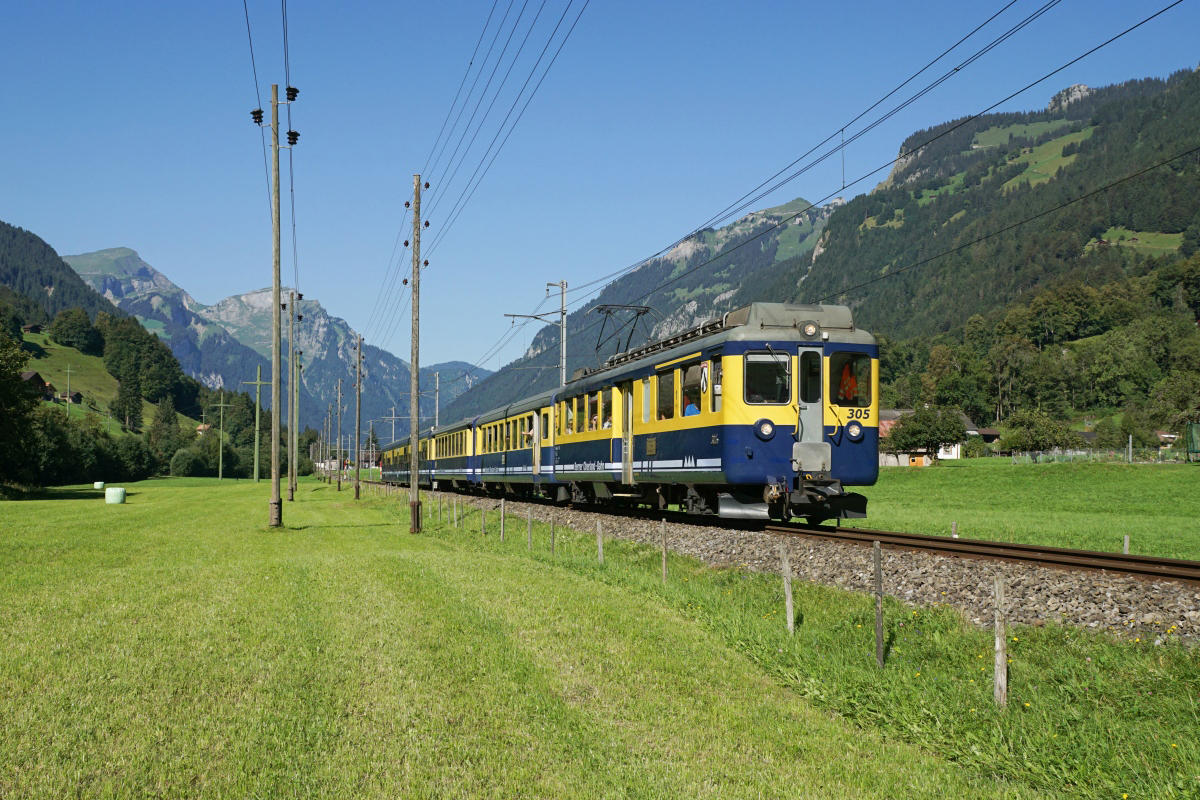 ABeh 4/4 I 305 zieht am 27.08.2016 den R 251 von Burglauenen Richtung Grindelwald.