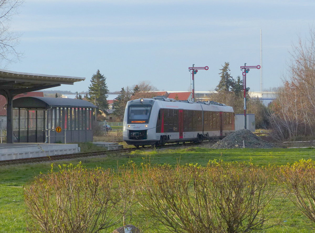 abellio 1648 405 als RB 80581 von Wangen (U) nach Naumburg (S) Ost, am 27.12.2018 bei der Einfahrt in Laucha (U).