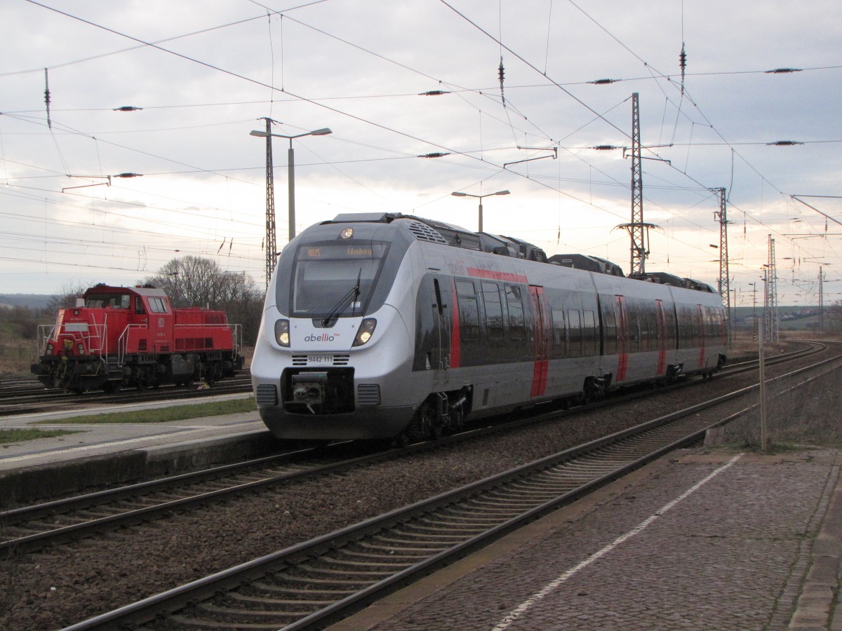 abellio 9442 111 als RB 73885 von Lutherstadt Eisleben nach Eilenburg, am 07.02.2016 in Rblingen am See.