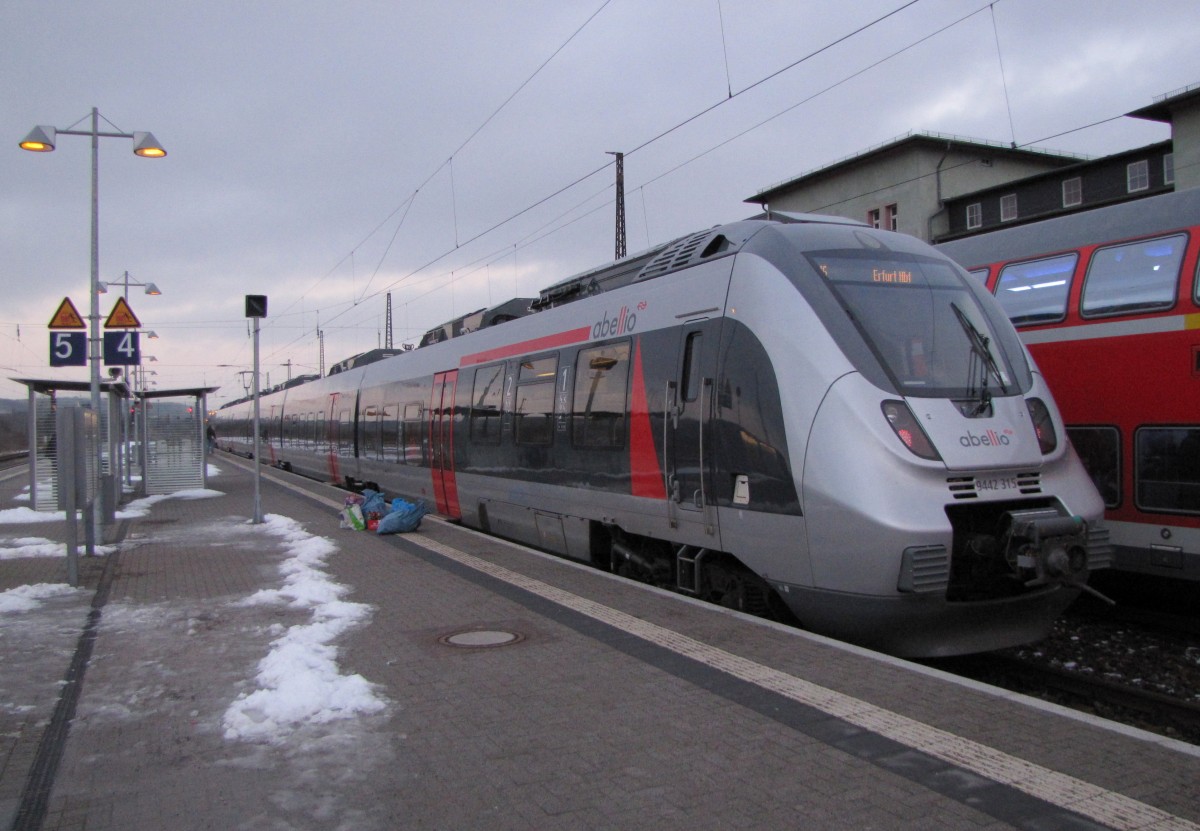abellio 9442 315 als ABR 74060 nach Erfurt Hbf, am 23.01.2016 in Naumburg (S) Hbf.