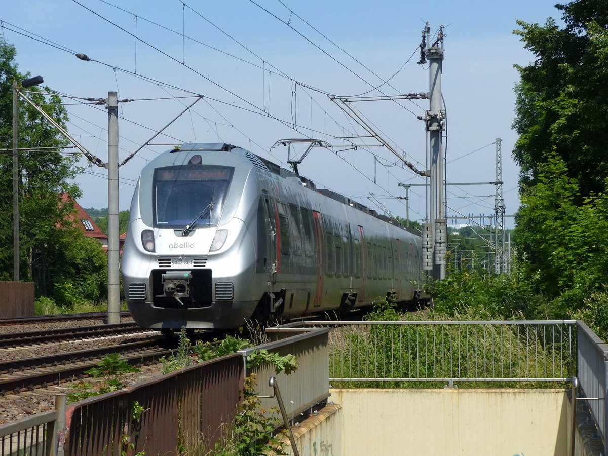 abellio 9442 801 als RB 74621 von Seebergen nach Halle (S) Hbf, am 22.06.2017 in Erfurt-Bischleben.