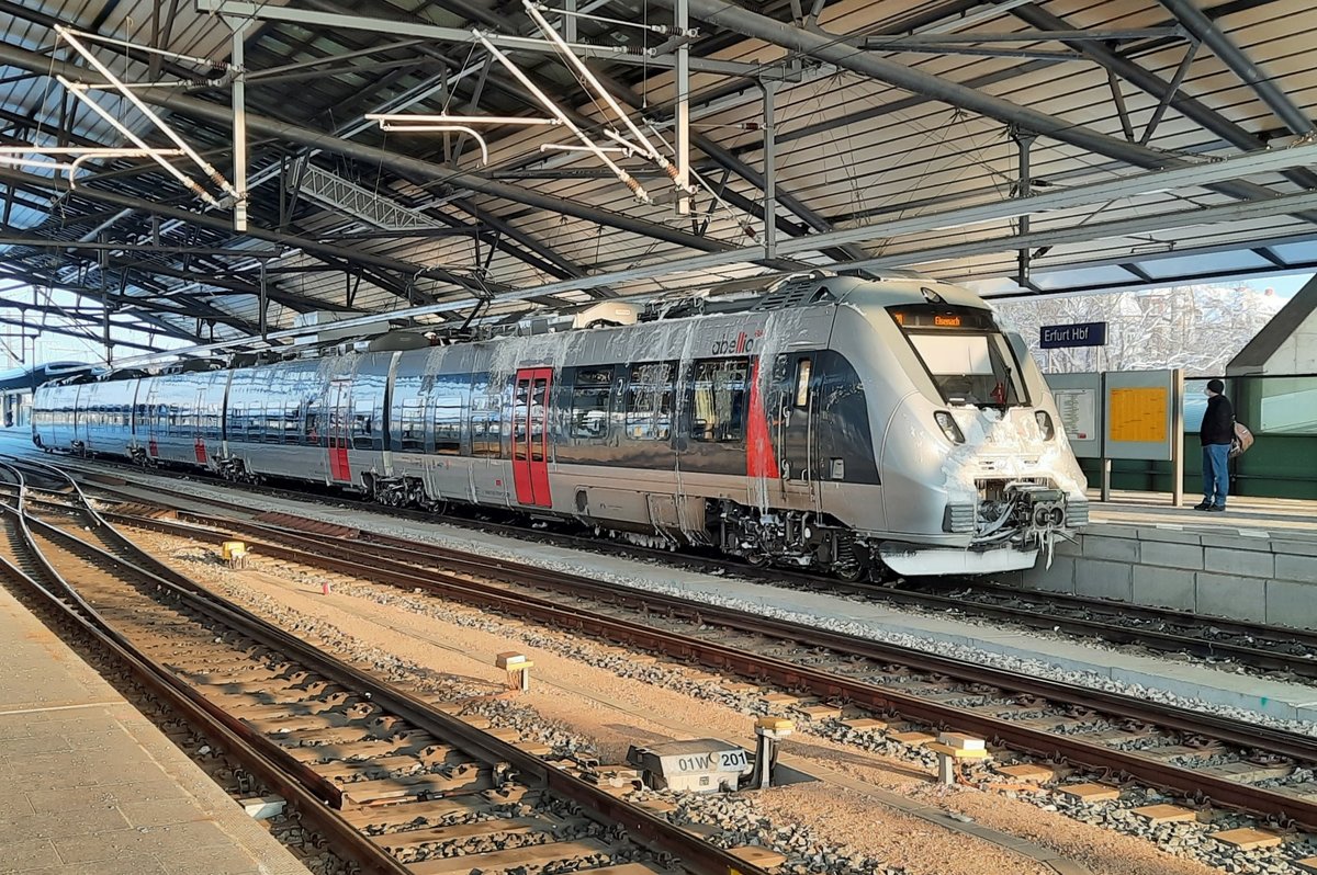 abellio 9442 803 als RB 74622 von Leipzig Hbf nach Eisenach, am 09.02.2021 in Erfurt Hbf.