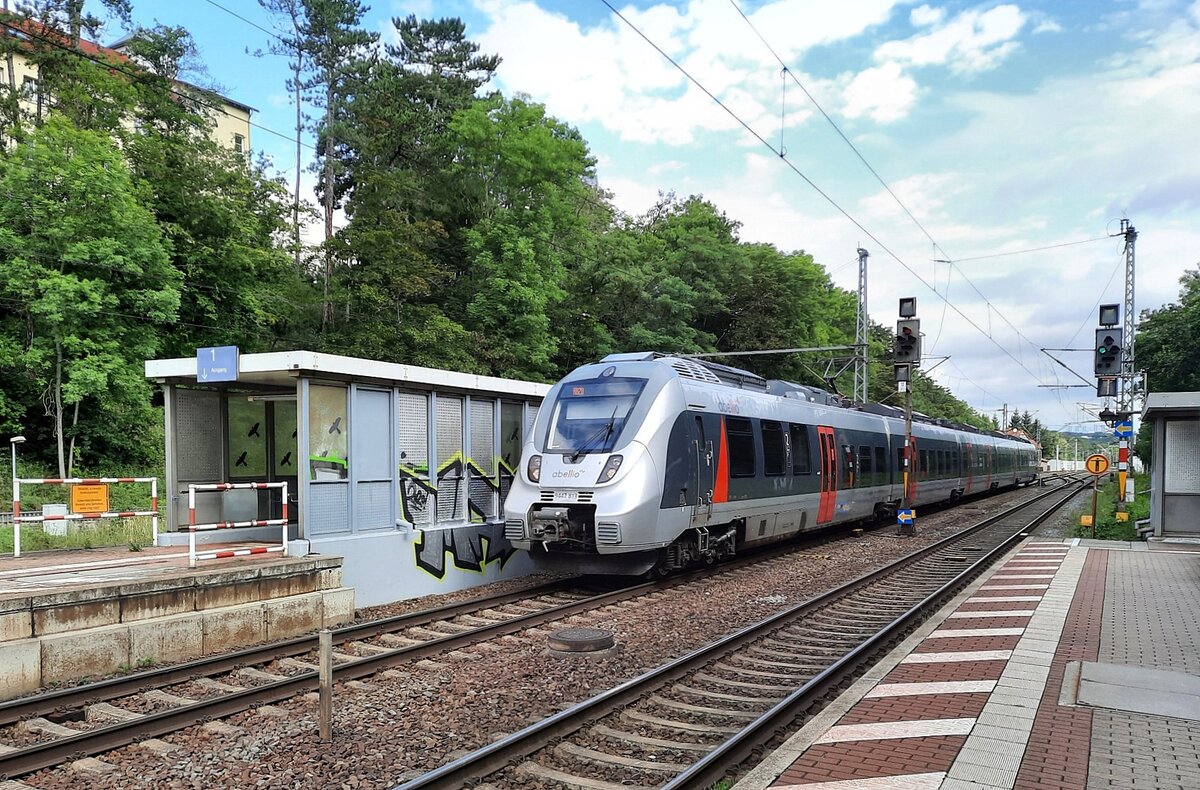 abellio 9442 813 als RB 74610 von Leipzig Hbf nach Eisenach, am 22.08.2021 in Erfurt-Bischleben.