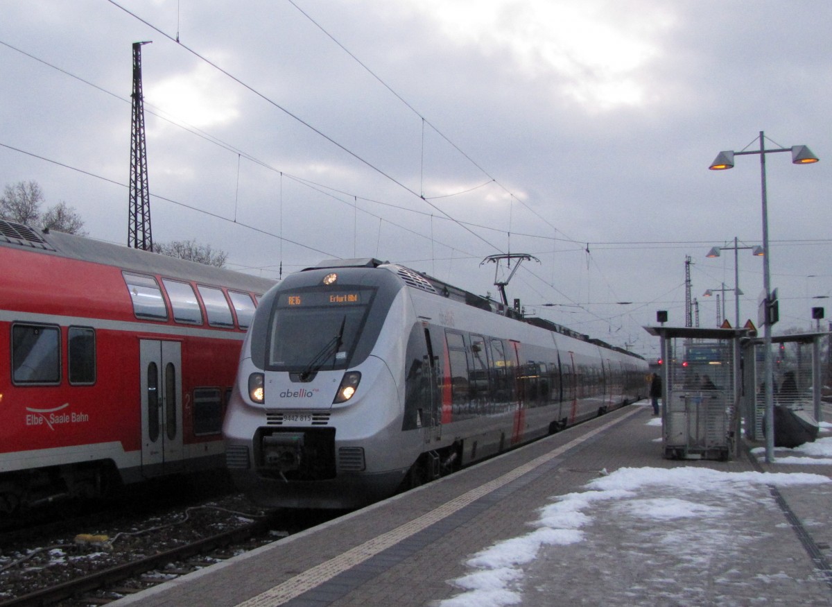 abellio 9442 815 als ABR 74081 aus Saalfeld (S), am 23.01.2016 in Naumburg (S) Hbf.