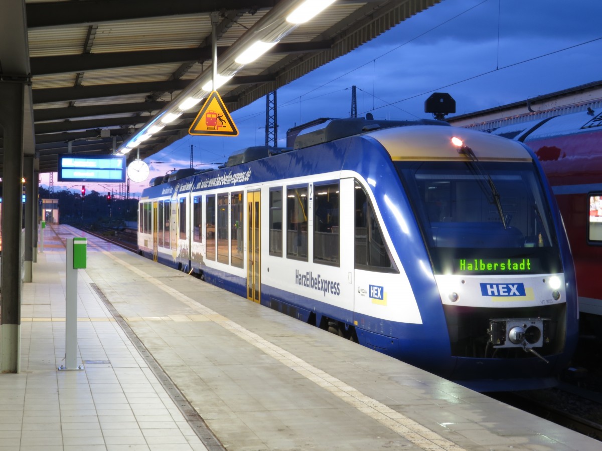 Abfahrbereit nach Halberstadt VT 805 des HEX am 25.06.2014 in Magdeburg HBF
