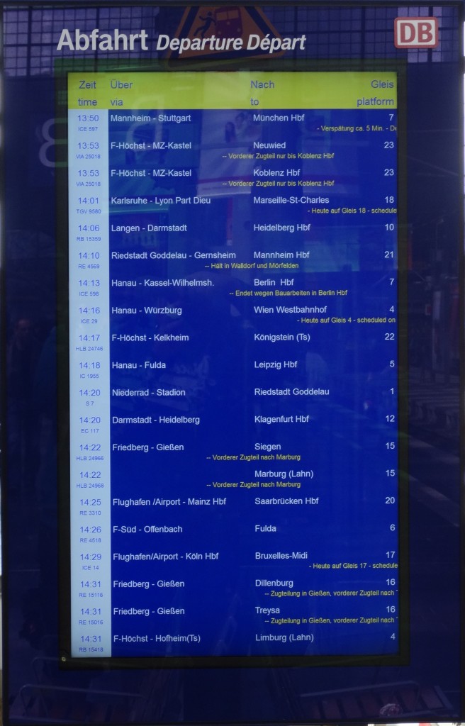 Abfahrtsanzeige am 09.05.14 in Frankfurt am Main Hbf
