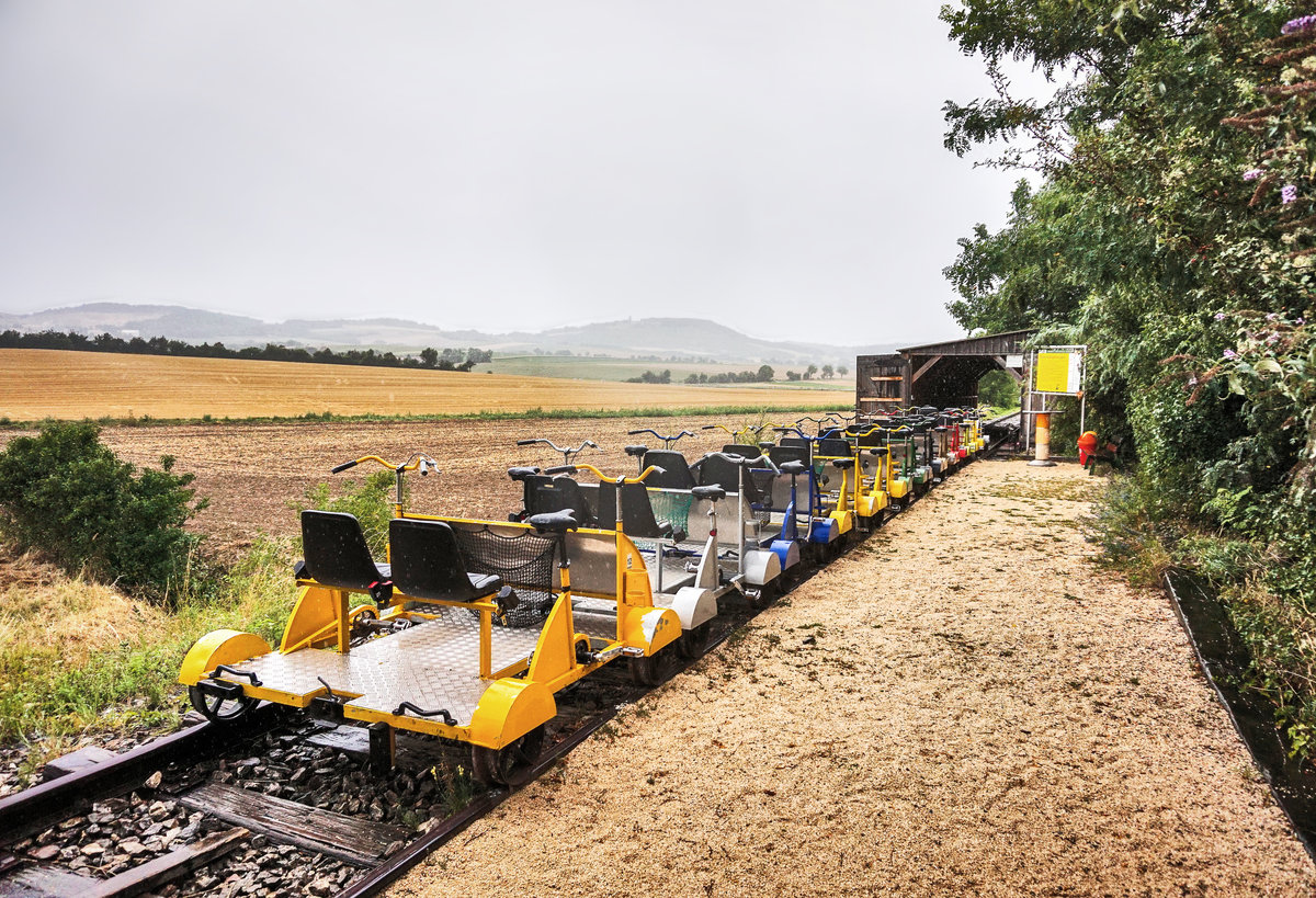 Abfahrtsbahnhof der Weinviertel Draisine nahe Ernstbrunn.
Aufgenommen am 6.8.2017.