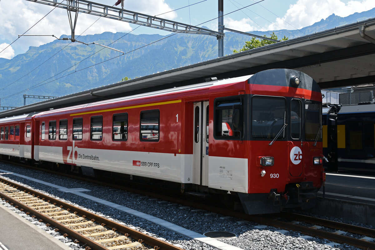 ABt 930 der Zentralbahn wartet am 29.07.2026 beim Bahnhof Interlaken Ost.