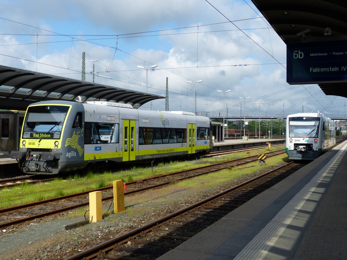 Agilis 650 706 nach Bad Steben und VBG 650 156 nach Falkenstein(Vogtl.)am 15.05.2014 in Hof(Hbf.)