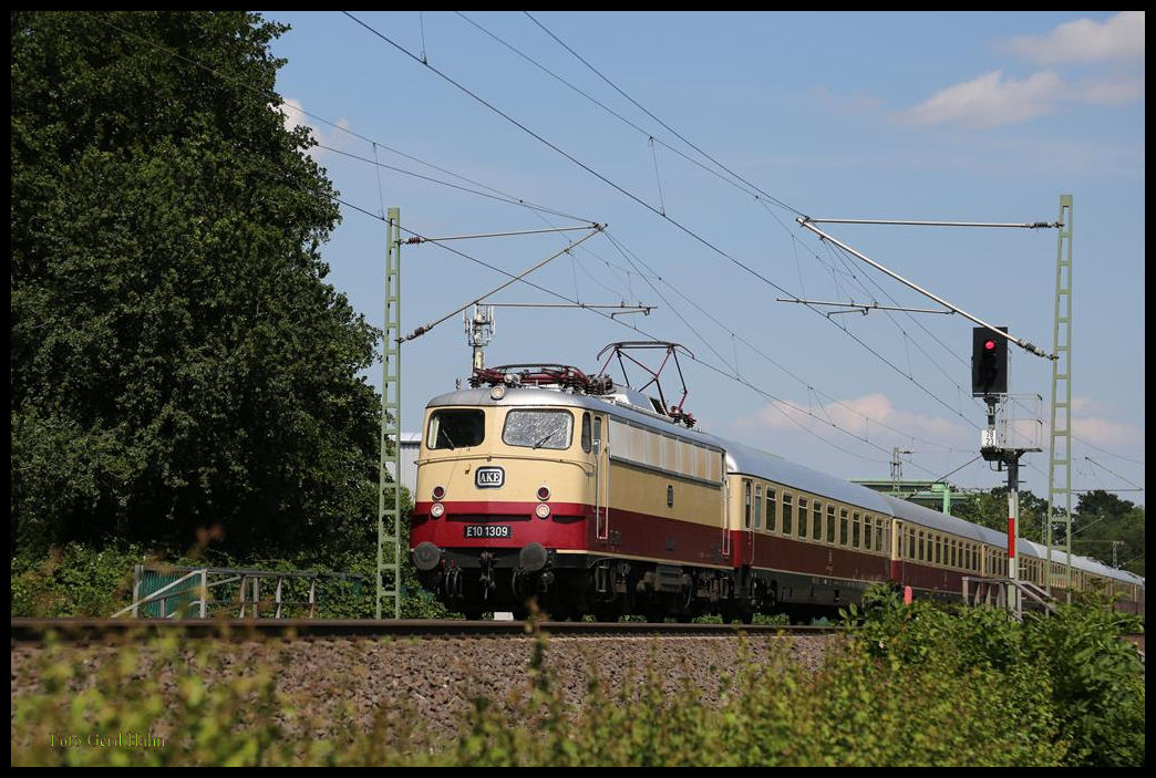 AKE E 10 1309 mit TEE Rheingold Sonderzug von Binz nach Koblenz am 23.6.2019 um 16.11 Uhr am Ortsrand von Hasbergen.