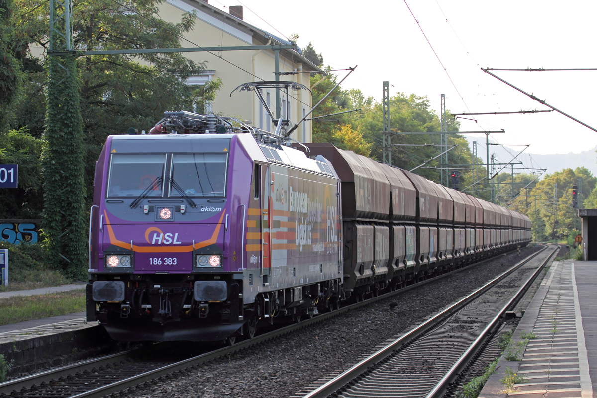 Akiem 186 383 unterwegs für HSL in Bonn-Oberkassel 28.8.2018