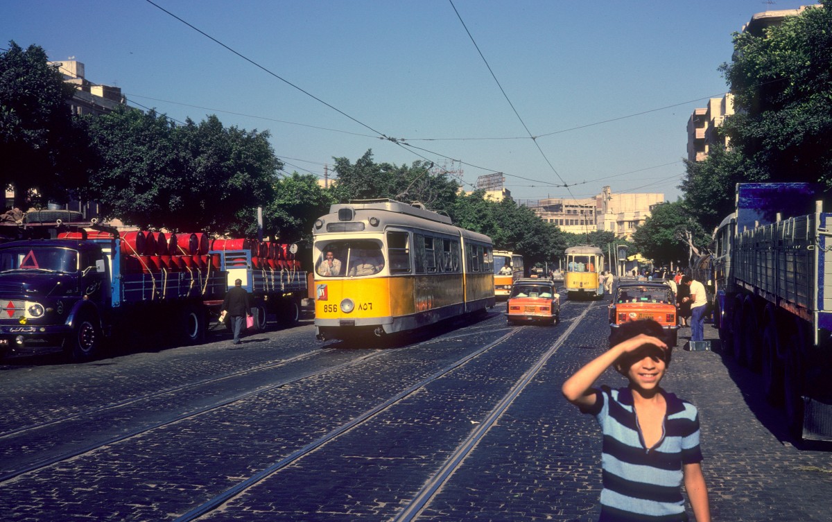 Alexandria ATA SL 11 (DÜWAG-GT6 856, ex-Københavns Sporveje 856) Moharrem Bey am 23. Juni 1977.