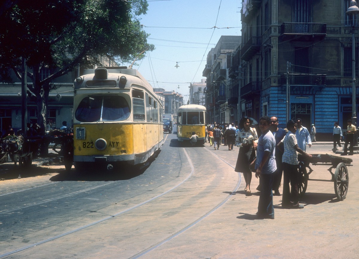 Alexandria ATA SL 9 (DÜWAG-GT6 822, ex-Københavns Sporveje 822) Rue Abi el Dardan am 24. Juni 1977.