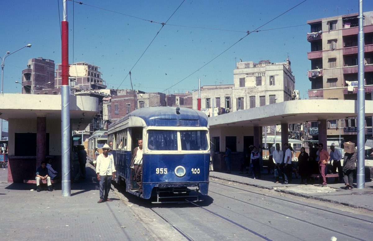 Alexandria PCC-Tw 955 Mahatta Misr (: Hauptbahnhof) am 11. Juni 1974.