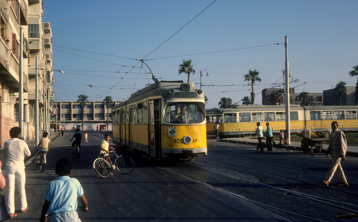 Alexandria SL 5 (DÜWAG-GT6 820, ex-København KS 820) Ras-el-Tin am 22. Juni 1977.