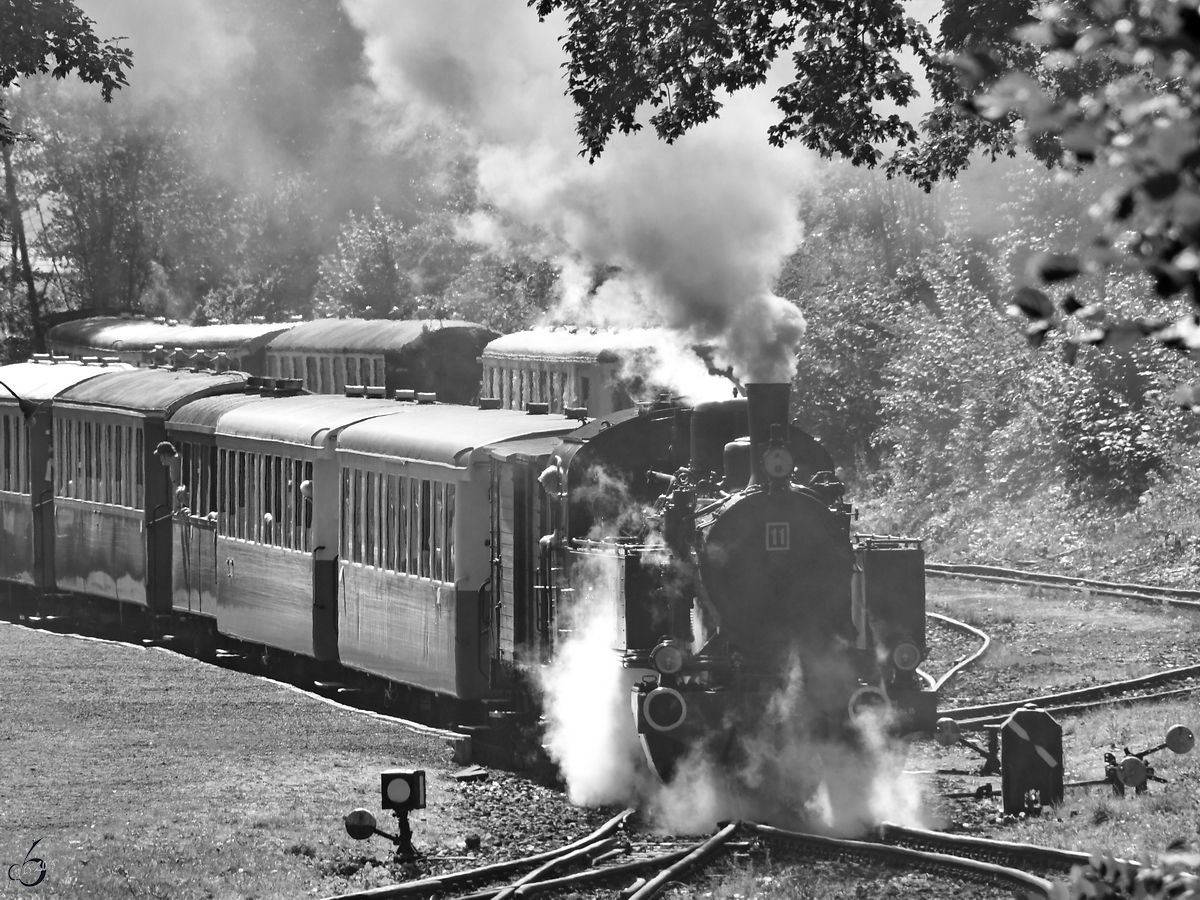 Alles wartet auf die Abfahrt des Vulkan-Expresses, gezogen von der Malletlok 11SM. (Brohl-Lützing, August 2018)