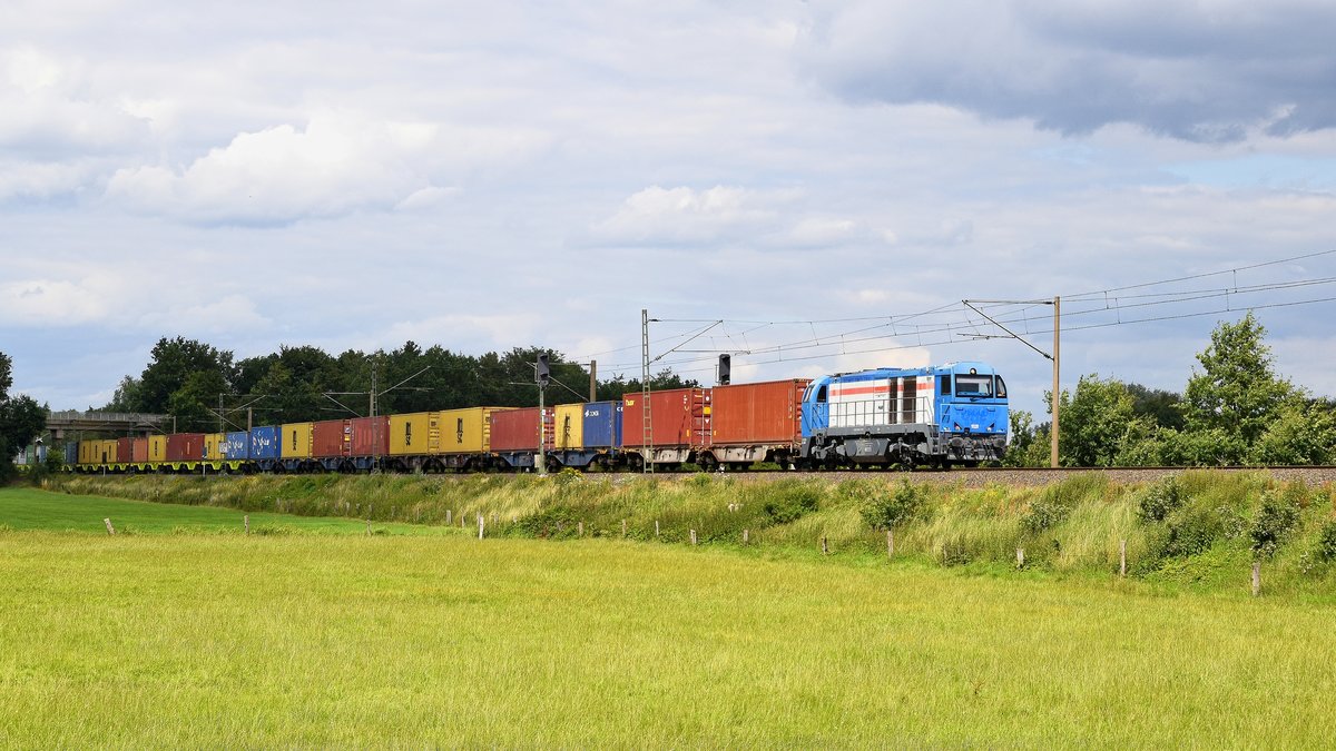Alpha Trains Belgium 273 014, vermietet an LOCON, mit DGS 68735 Bremen-Grolland - Bönen (Hüde, 29.07.2020).