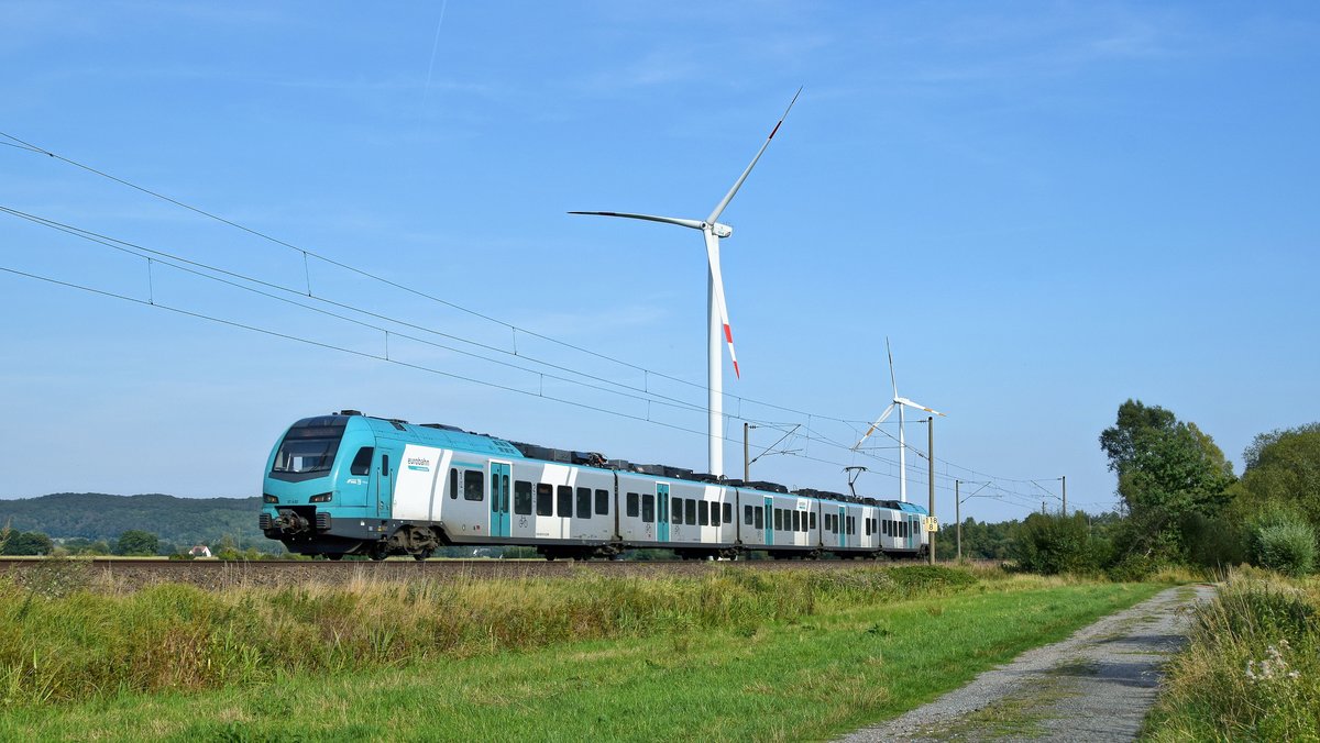Alpha Trains Europa 2429 012/512, vermietet an Keolis Deutschland -Eurobahn- (ET 4.02), als RB 61 (20376)  Wiehengebirgs-Bahn  Bielefeld Hbf - Hengelo (NL)b(zwischen Wissingen und Westerhausen, 23.08.19).