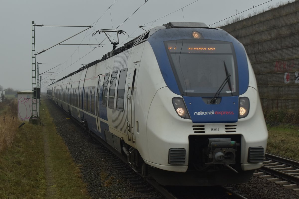 Als RE7 nach Krefeld am Sonntag den 8.1.2016 durchfährt der NX 860 Allerheiligen.