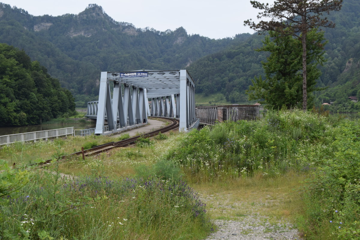 Alt und neu nebeneinander. Diese Brücken befinden sich am Ende der Tunnelreihe zwischen Calimanesti und Brezoi. Die neue Brücke wurde für eine eventuelle verdoppelung der Strecke um Brezoiausgelegt.