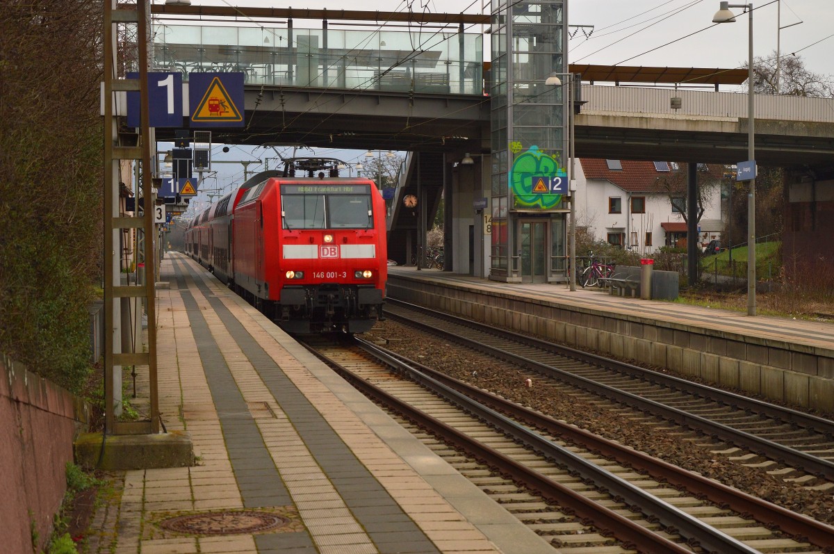 Alte Bekannte aus NRW ist jetzt zwischen Heidelberg Hbf und Frankfurt/Main Hbf als RB 60 durch HD-Pfaffengrund/Wieblingen fahrend zusehen, es ist die 146 001. 28.2.2016