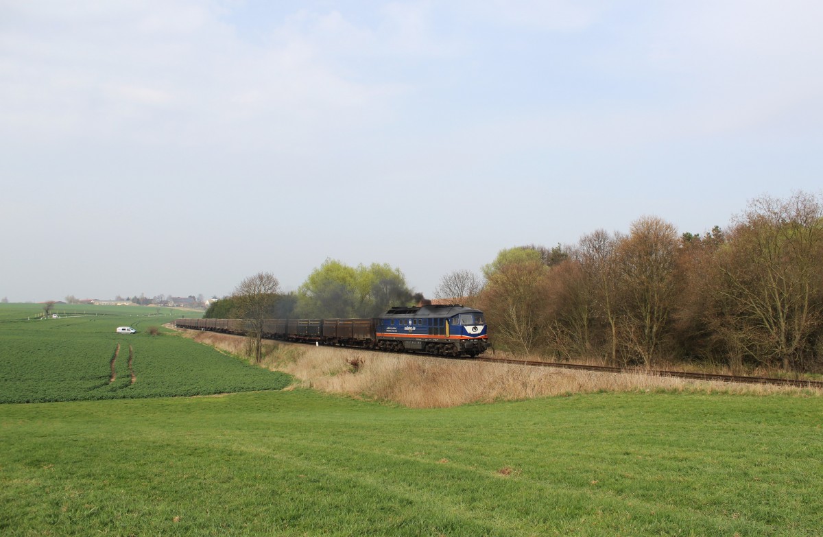 Am 01.04.14 fuhr die raildox 232 103 wieder auf der Wismut Werkbahn. Hier zusehen in Frankenau.