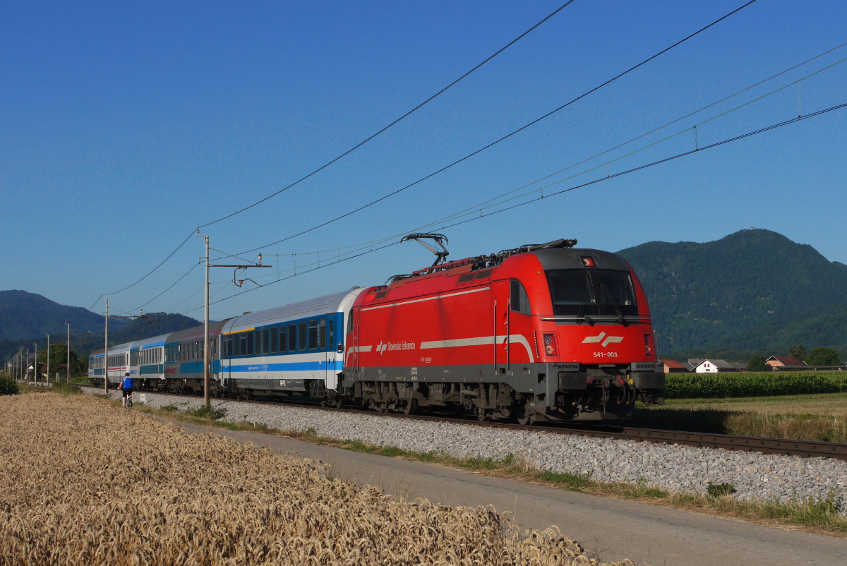 Am 01.08.13 konnten wir zwischen Skofja Loka und Kranj die SZ 541 003 mit dem D 314 (Dobova - Villach Hbf) aufnehmen.