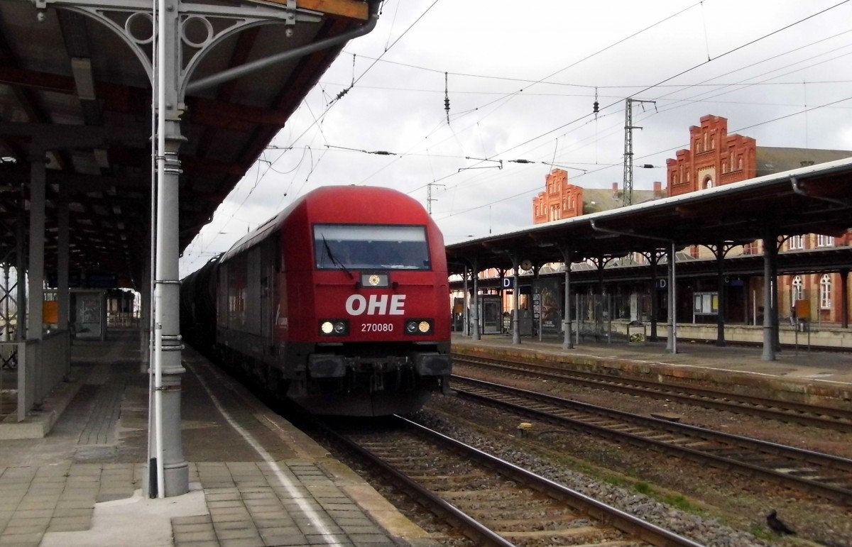 Am 03.04.2015 kam die 270080 von der OHE Cargo aus Richtung Hannover nach Stendal und fuhr weiter in Richtung Magdeburg.