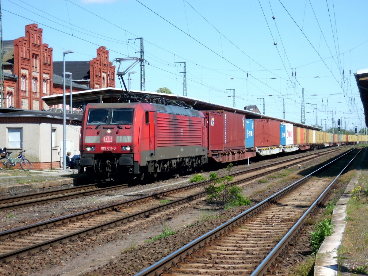 Am 03.05.2014 kam 189 011 mit einem Containerzug aus Richtung Magdeburg nach Stendal und fuhr weiter in Richtung Salzwedel.