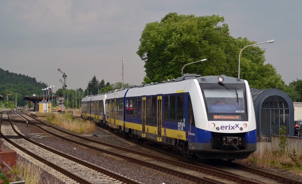 Am 03.07.15 verlassen 622 218 sowie ein weiterer LINT Goslar. Die Strecke Goslar - Braunschweig wird sonst nur mit einem Triebwagen befahren.
