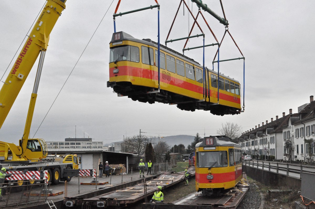 Am 04.01.2016 begann der Verlad der Be 4/6 101-115 der BLT auf dem ehemaligen Gelände der Bauwerkstatt. Der Be 4/6 103 wird am 06.01.2016 verladen. Die Reise mit der Eisenbahn bringt die Wagen nach Belgrad, wo sie eine neue Heimat finden.