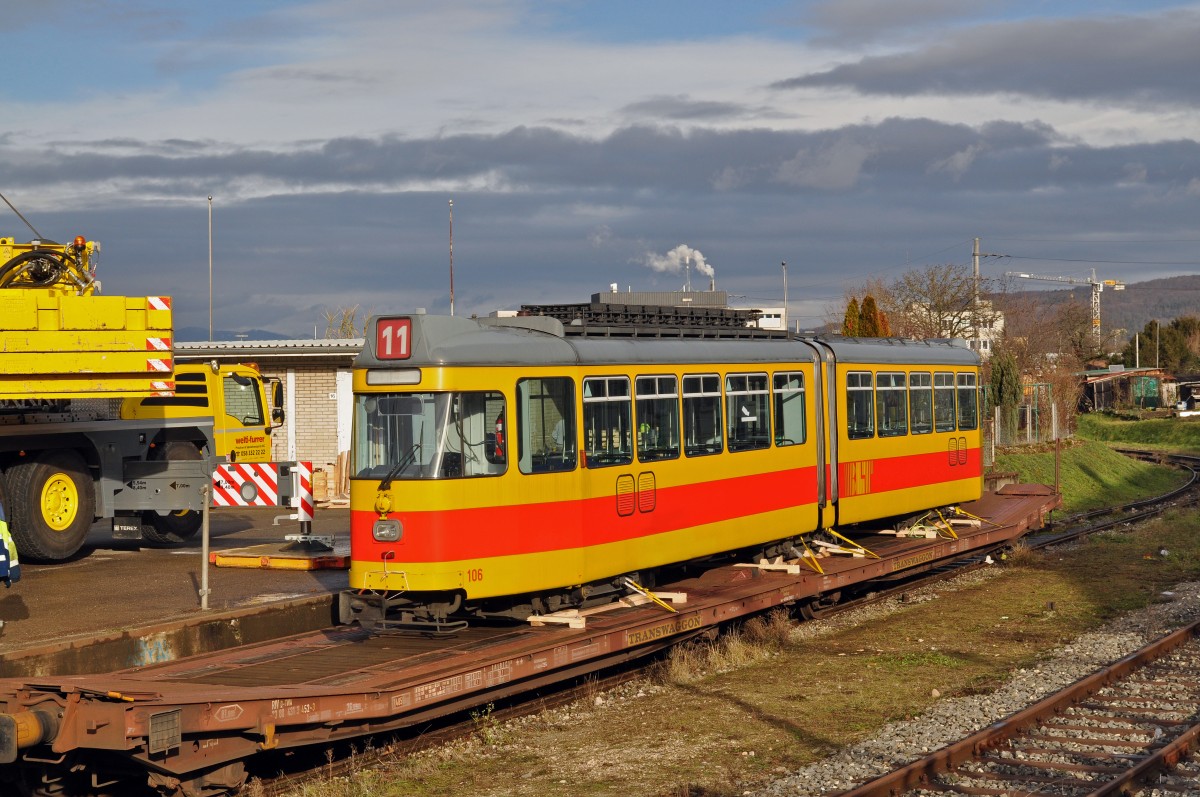 Am 04.01.2016 begann der Verlad der Be 4/6 101-115 der BLT auf dem ehemaligen Gelände der Bauwerkstatt. Der Be 4/6 106 wird am 06.01.2016 verladen. Die Reise mit der Eisenbahn bringt die Wagen nach Belgrad, wo sie eine neue Heimat finden.