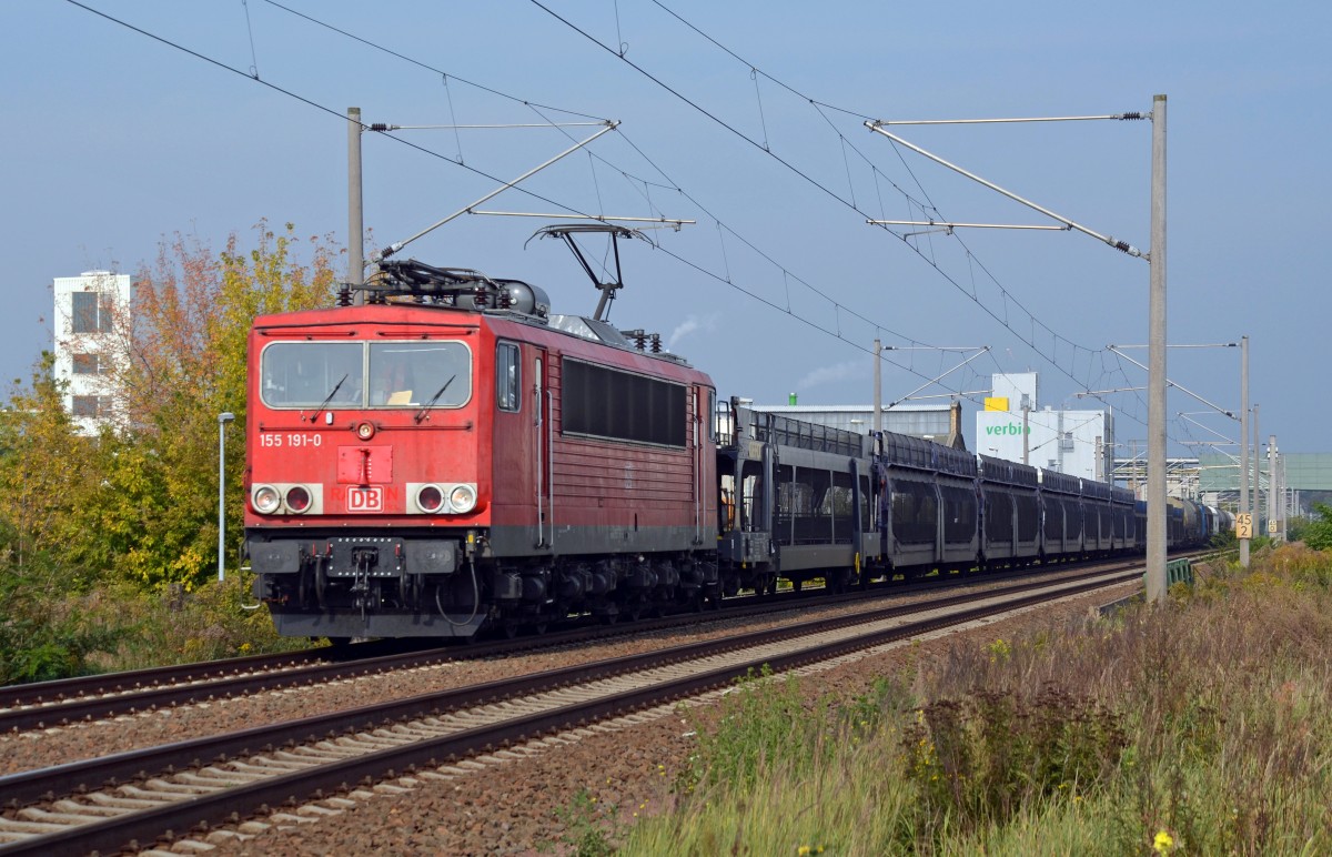 Am 04.10.15 zog 155 191 einen gemischten Güterzug durch Greppin Richtung Bitterfeld.